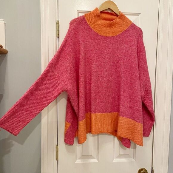 J. Marie Oversized Slouchy Mock Neck Sweater Pink Size M Cozy - Picture 1 of 5